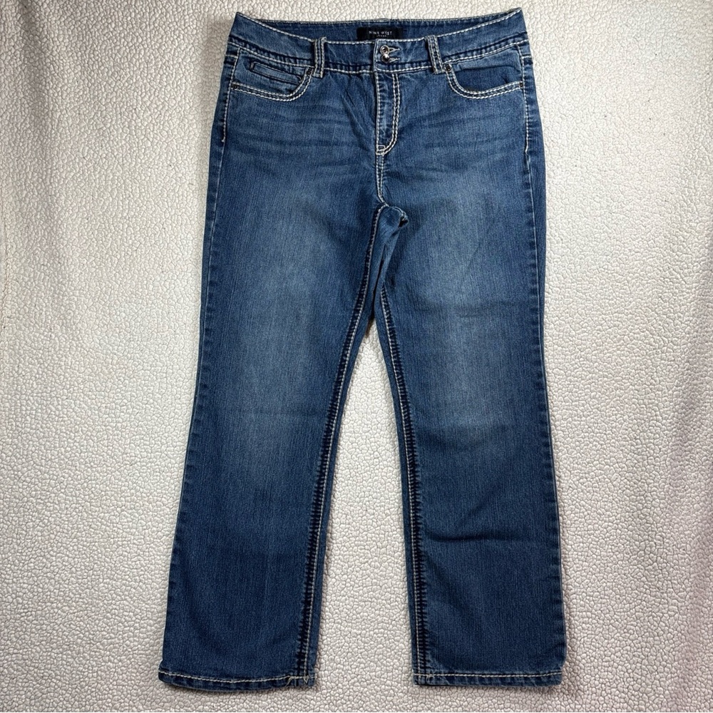 Nine West Women’s Annette Embroidered Rhinestone Dark Wash Size 14 Regular Jeans